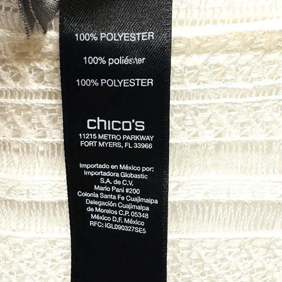 Chico's White Fringe Top  Bathing Suit Cover-up Cap‎ Sleeve Size 0 Small/4 NEW - Picture 11 of 15